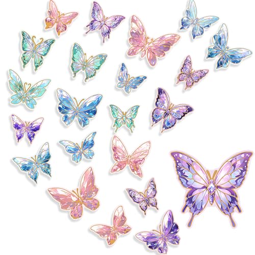 80 Stück Holografische Schmetterling Aufkleber Schmetterling Sticker Set Kinder Glitzer Schmetterlings Aufkleber Wasserfester Klebstoff Holografische Aufkleber Für Sammelalbum Tagesplaner Handyhülle von Bremorou