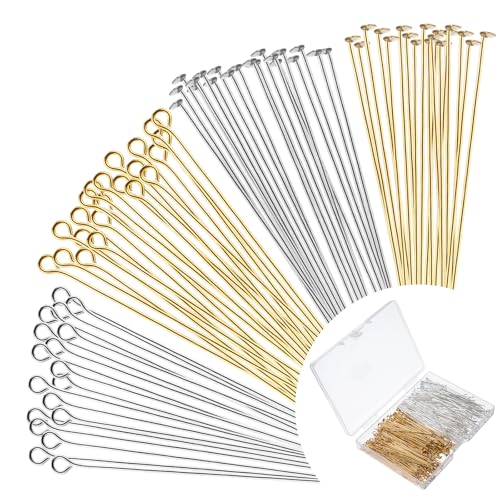 800 Stück Nietstifte Schmuckherstellung Stecknadeln Ohrringe Basteln Nietstifte Mit Öse Verschiedene Kopfstifte Edelstahl Kugelstifte Ösenstifte Kugelstifte Für Herstellung DIY Ohrringen Armbändern von Bremorou