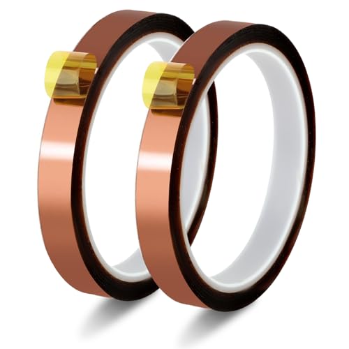 Bremorou 2 Rollen Kapton Tape Hitzebeständiges Klebeband 12mmx33m Wärmeband Sublimation Hitzebeständig Temperatur Band Wärmeübertragungsbandpresse Für Elektronik Leiterplatte Wärmeübertragung von Bremorou