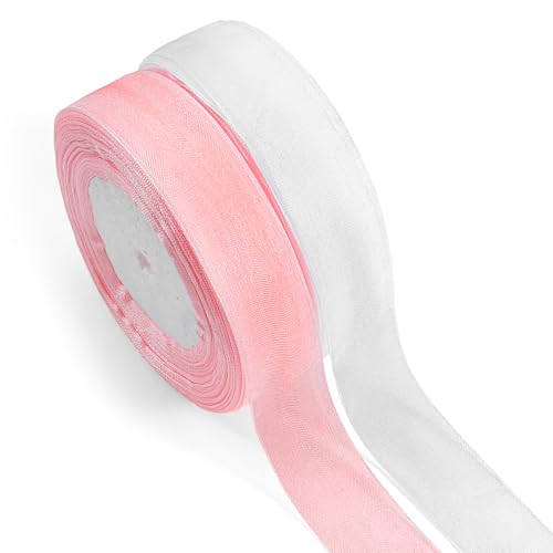 Organzaband, durchscheinendes Organzaband, 2,5 cm x durchgehend, 91,4 m, Organza-Chiffon, Tüllbänder, doppelseitig, rosa Rosenbänder für Hochzeitsschleifen, Basteln, Blumenstrauß, Geschenkdekorationen Organzaband, durchscheinendes Organzaband, 2,5 cm x durchgehend, 91,4 m, Organza-Chiffon, Tüllbänder, doppelseitig, rosa Rosenbänder für Hochzeitsschleifen, Basteln, Blumenstrauß, Geschenkdekorationen von Bremorou