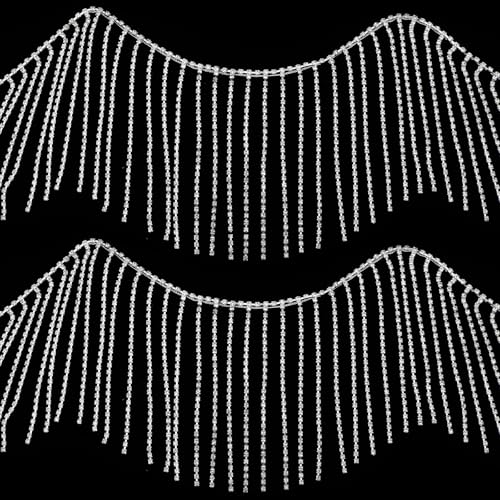 Strass-Fransenbesatz, Strassband, Quastenkette, Perlenband, Diamant-Quaste, Kette, Silber, Diamantfransen zum Nähen, Basteln, Hochzeit, Party, Kleidung, Zubehör, weiblicher Schmuck Strass-Fransenbesatz, Strassband, Quastenkette, Perlenband, Diamant-Quaste, Kette, Silber, Diamantfransen zum Nähen, Basteln, Hochzeit, Party, Kleidung, Zubehör, weiblicher Schmuck von Bremorou