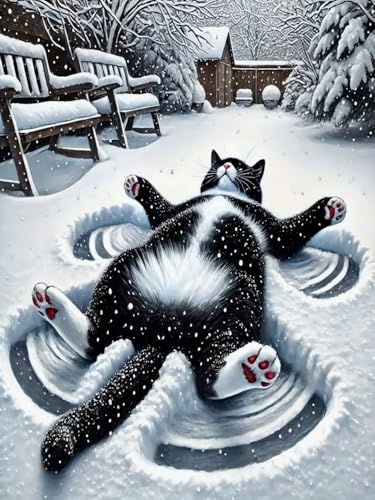 Brennora 11CT Vorgedrucktes Kreuzstich-Set Schneekatze für Erwachsene und Anfänger DIY Stickbilder für Wandkunst-Heimdekoration 40x50 cm von Brennora