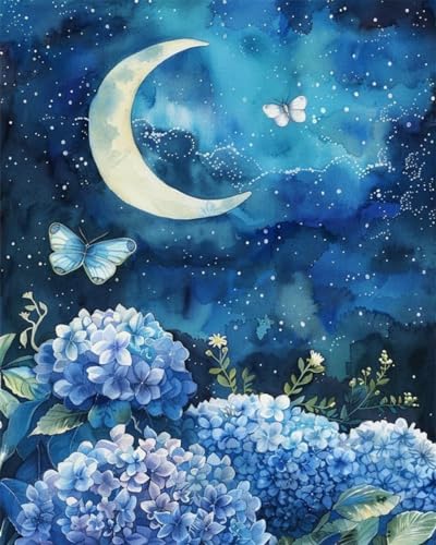 Brennora 11CT Vorgedrucktes Kreuzstich-Set Sternenhortensie für Erwachsene und Anfänger DIY Stickbilder für Wandkunst-Heimdekoration 40×50cm von Brennora