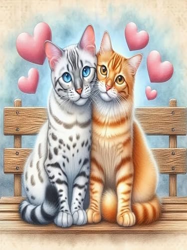 Brennora 11CT Vorgedrucktes Kreuzstich-Set für Erwachsene und Anfänger DIY Stickbilder für Wandkunst-Heimdekoration Liebe Katze 40x50 cm von Brennora