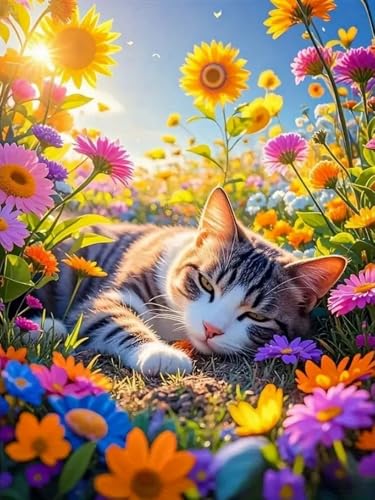 Brennora 11CT Vorgedrucktes Kreuzstich-Set für Erwachsene und Anfänger Katze auf einem Blumenfeld DIY Stickbilder für Wandkunst-Heimdekoration 40x50 cm Brennora 11CT Vorgedrucktes Kreuzstich-Set für Erwachsene und Anfänger Katze auf einem Blumenfeld DIY Stickbilder für Wandkunst-Heimdekoration 40x50 cm von Brennora
