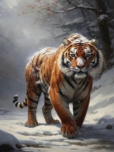 Brennora 5D-Diamant-Malset DIY-Malset für Erwachsene und Kinder Malen nach Zahlen runde Strass-Bastelleinwand für Heimdekoration Tier-Tiger 40x50 cm von Brennora
