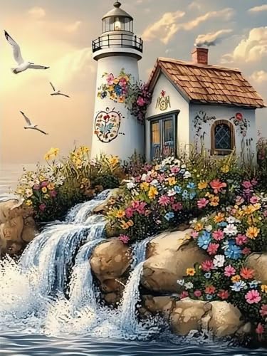 Brennora 5D Diamond Painting Set Blumenleuchtturm Erwachsene DIY-Mosaik Arts Crystal Strass Kunsthandwerk für Zuhause Wand Dekor 40x50 cm von Brennora
