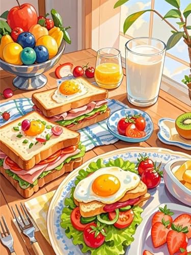 Brennora 5D Diamond Painting Set Brot und Milch Erwachsene DIY-Mosaik Arts Crystal Strass Kunsthandwerk für Zuhause Wand Dekor 40x50 cm von Brennora