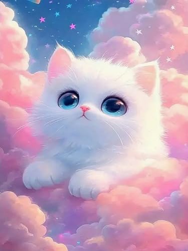 Brennora 5D Diamond Painting Set Erwachsene DIY-Mosaik Arts Crystal Strass Kunsthandwerk für Zuhause Wand Dekor Wolkenkatze 40x50 cm von Brennora