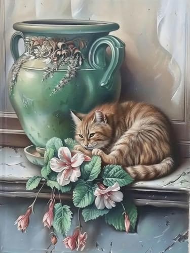 Brennora 5D Diamond Painting Set Katze in der Vase Erwachsene DIY-Mosaik Arts Crystal Strass Kunsthandwerk für Zuhause Wand Dekor 40x50 cm von Brennora