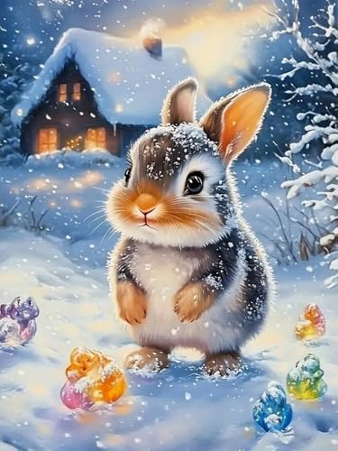 Brennora 5D Diamond Painting Set Schneehase Erwachsene DIY-Mosaik Arts Crystal Strass Kunsthandwerk für Zuhause Wand Dekor 40x50 cm von Brennora