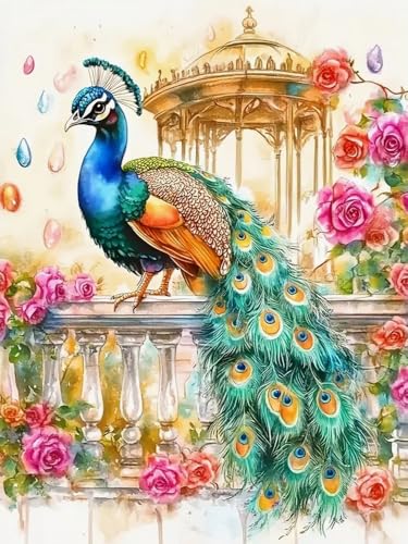 Brennora 5D Diamond Painting Set Schöner Pfau Erwachsene DIY-Mosaik Arts Crystal Strass Kunsthandwerk für Zuhause Wand Dekor 40x50 cm von Brennora