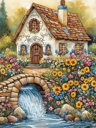 Brennora 5D Diamond Painting Set Schönes Blumenhaus Erwachsene DIY-Mosaik Arts Crystal Strass Kunsthandwerk für Zuhause Wand Dekor 40x50 cm von Brennora