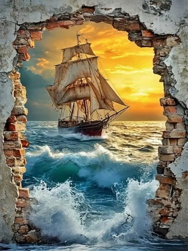 Brennora 5D Diamond Painting Set Segelboot Erwachsene DIY-Mosaik Arts Crystal Strass Kunsthandwerk für Zuhause Wand Dekor 40x50 cm von Brennora
