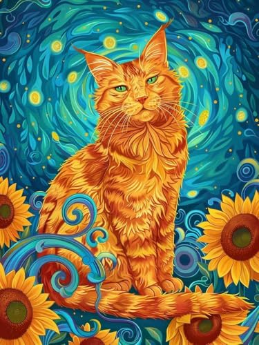 Brennora 5D Diamond Painting Set Sonnenkatze Erwachsene DIY-Mosaik Arts Crystal Strass Kunsthandwerk für Zuhause Wand Dekor 40x50 cm von Brennora