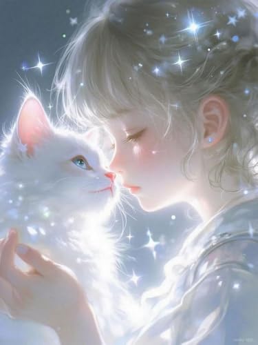 Brennora 5D Diamond Painting Set Sternenlicht-Mädchen mit Katze Erwachsene DIY-Mosaik Arts Crystal Strass Kunsthandwerk für Zuhause Wand Dekor 40x50 cm von Brennora