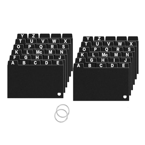 Brensty 62 Stück Schwarze Karteikartenteiler 3x5, Alphabetische Karteikartenteiler mit Registern und Ring, Karteikarten-Organizer, Langlebig, Einfach zu Installieren und Einfach zu Verwenden von Brensty