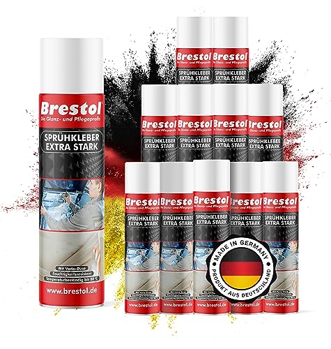 BRESTOL® Sprühkleber Extra Stark – Industrielles Klebespray mit verstellbarem Sprühkopf – Schnelltrocknend & Präzise Dosierbar, Sprühkleber Schaumstoff, Holz, Metall, Kunststoff, etc. 12x 500 ml von Brestol