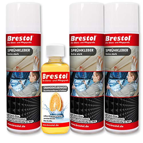 BRESTOL® SPRÜHKLEBER 3x 500 ml extra stark + 1x 300 ml Orangenreiniger (7553.31) Klebstoff Kleber Sprühleim Sprühkleber Klebspray Sprühklebstoff Spraykleber Orangenöl Kleberresteentferner - BRESTOL von Brestol