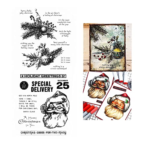 2 Bögen, 15,2 x 20,3 cm, Weihnachtsmann, Tannenbaum, Mistelzweig, Schneemann, transparenter Stempel, Silikon-Stempelkarten mit Stimmungen von Briartw