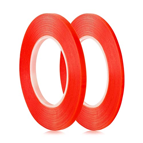 3/6 mm x 33 m doppelseitiges rotes Klebeband, 2 Rollen, hitzebeständiges, stark haftendes, durchsichtiges Acrylband, starker Halt für Schule, Zuhause, Basteln, Glitzerfolie, Mikroperlen von Briartw