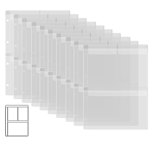 Briartw 10 Seitenschutzhüllen mit drei Fächern, für A4-Größe, 4-Loch-Bindermappe für Stanzformen und Briefmarken, wasserdichte transparente PVC-Tüten zur Aufbewahrung von Bastelbedarf, Karton von Briartw