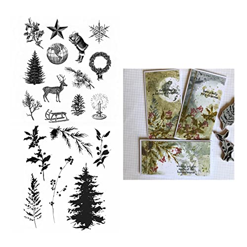 Briartw 2 Stück Weihnachtsbaum Blätter Hirsch Mistelzweig-Stempel Silikon Stempel Blätter für Feiertage Karten Basteln und DIY Scrapbooking Handwerk Kartenherstellung Album Dekoration von Briartw