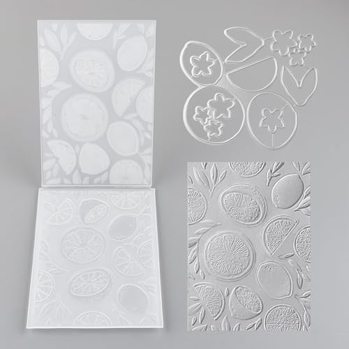Briartw 3D-Prägeschablone und passende Stanzformen für Kartenherstellung, Zitrone, klare Kunststoff-Textur, verblasst Prägeschablone für Scrapbooking und andere Papierbastelalben, Briefmarken, von Briartw