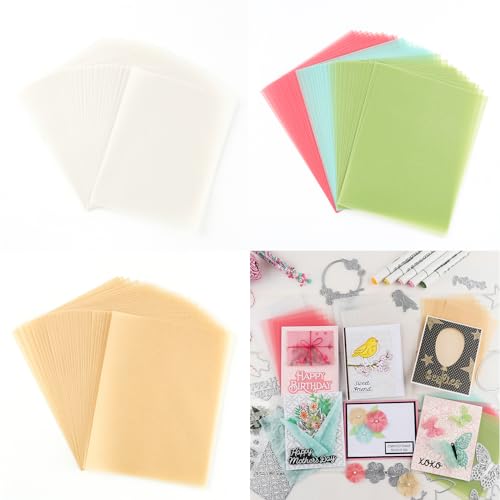 Briartw 90 Blatt 10,8 x 14 cm farbiges, mattiertes, glattes Pergamentpapier, 100 g/m²/16,8 kg, hitzebeständiges, durchscheinendes Transparentpapier, fünffarbiges durchsichtiges Papier zum Stempeln, von Briartw