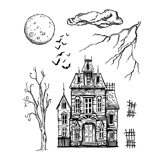 Briartw Halloween Nacht Schloss Mond Fledermaus Spooky Lightning Clear Rubber Stamps DIY Scrapbooking Prägung Craft Cardmaking Ink Seal Geschenkalbum Halloween Cards von Briartw