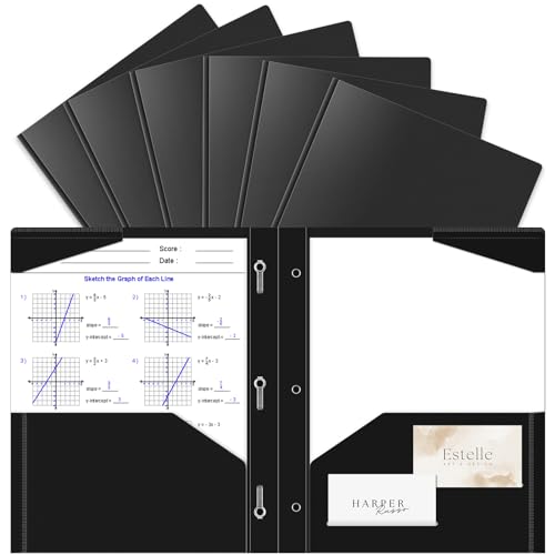 Briartw Robuste Kunststoff-Taschenmappe mit Zinken für Papier, 6 schwarze Aktenordner, 2 Taschen und 3 Zinken, sowie 2 Kartenfächer, Taschenordner für Büro- und Schulpersonal oder Studenten von Briartw