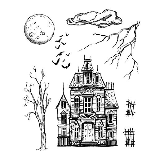 HalloweenHausgebäude, Baum Braches Fledermäuse Mond Stempel für Kartengestaltung DIY Scrapbooking Papier Basteln Transparente Gummistempel HalloweenHausgebäude, Baum Braches Fledermäuse Mond Stempel für Kartengestaltung DIY Scrapbooking Papier Basteln Transparente Gummistempel von Briartw