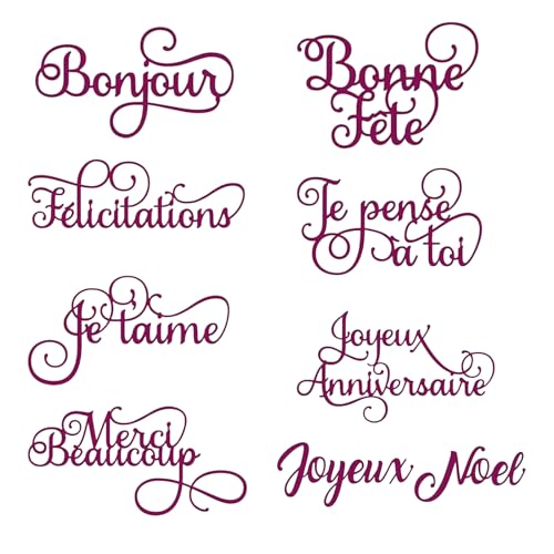 Stanzformen für Kartengestaltung - 8-teiliges Set für elegante Papierbasteleien | Romantische französische Wörter ("Bonjour", "Je t'aime") | Scrapbooking, Karten, DIY Dekoration von Briartw
