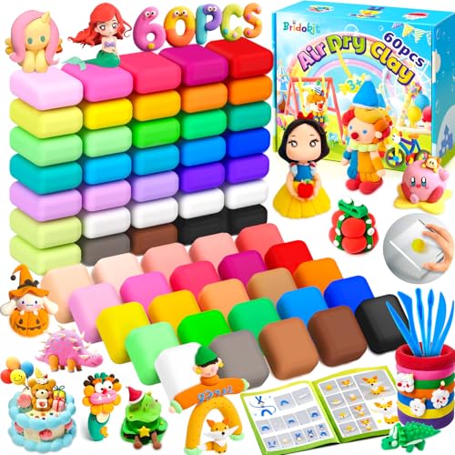 Bridokit Modelliermasse Lufttrocknend, 60 Packungen Lufttrocknender Knete für Kinder mit Extra Weißer Magische Knete, Knetpresse, Modellierwerkzeugen, Anleitungsheft, DIY Kreativ-Set Knete für Kinder Bridokit Modelliermasse Lufttrocknend, 60 Packungen Lufttrocknender Knete für Kinder mit Extra Weißer Magische Knete, Knetpresse, Modellierwerkzeugen, Anleitungsheft, DIY Kreativ-Set Knete für Kinder von Bridokit