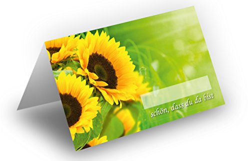 100 Tischkarten (Sonnenblumen) UV-Lack glänzend - für Hochzeit, Geburtstag, Taufe, Kommunion, Firmung, Jubiläum als liebevolle Tischdekoration!Format 8,5 x 11,2 cm von Briefumschläge24Plus