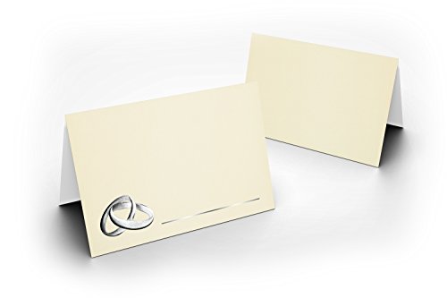 25 Hochzeit Tischkarten (Tischkarten Zart Creme mit Ringen Silber) für Hochzeit, liebevolle Tischdekoration ! Format 8,5 x 11,2 cm von Briefumschläge24Plus