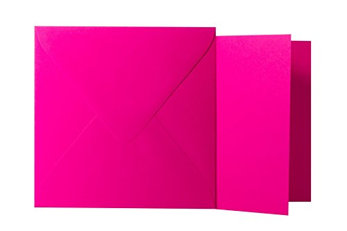 25 Quadratische Pink Briefumschläge 120g von der Größe 15,5 X 15,5 cm + Klappkarten 240g von der Größe 15 X 15 cm, mit dreieckiger Lasche zum Kleben ohne Fenster von Briefumschläge24Plus