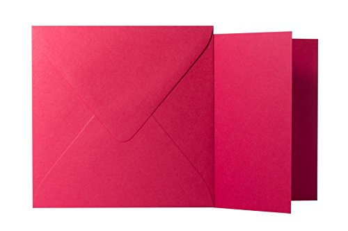 25 Quadratische Rosen Rot Briefumschläge 120g von der Größe 16 X 16 cm + Klappkarten 240g von der Größe 15,5 X 15,5 cm, mit dreieckiger Lasche zum Kleben ohne Fenster von Briefumschläge24Plus