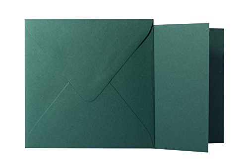 25 Quadratische Tannen Grün Briefumschläge 120g von der Größe 15,5 X 15,5 cm + Klappkarten 240g von der Größe 15 X 15 cm, mit dreieckiger Lasche zum Kleben ohne Fenster von Briefumschläge24Plus