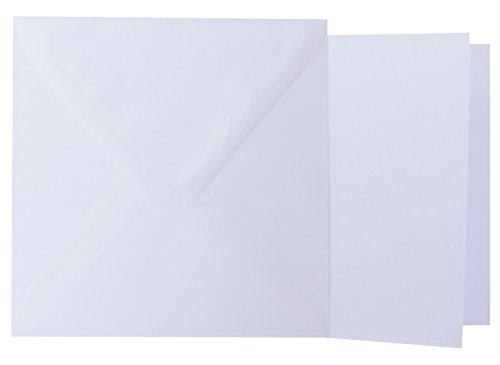 25 Quadratische Transparente/Weiß Briefumschläge 120g von der Größe 16 X 16 cm + Klappkarten 240g von der Größe 15,5 X 15,5 cm, mit dreieckiger Lasche zum Kleben ohne Fenster von Briefumschläge24Plus