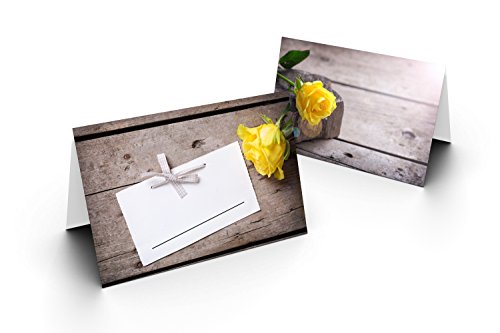 25 Tischkarten (Gelbe Rose) UV-Lack glänzend - für Hochzeit, Geburtstag, Taufe, Kommunion, Firmung, Jubiläum als liebevolle Tischdekoration!Format 8,5 x 11,2 cm von Sudsty