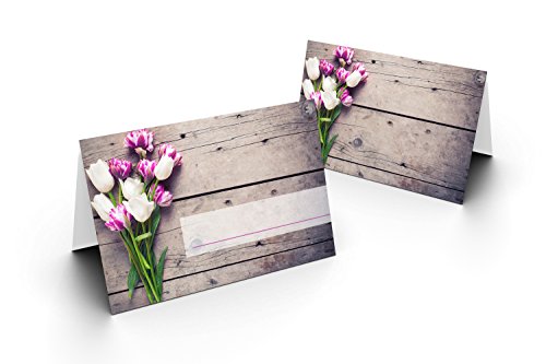 25 Tischkarten (Tulpen Straus) UV-Lack glänzend - für Hochzeit, Geburtstag, Taufe, Kommunion, Firmung, Jubiläum als liebevolle Tischdekoration!Format 8,5 x 11,2 cm von Briefumschläge24Plus