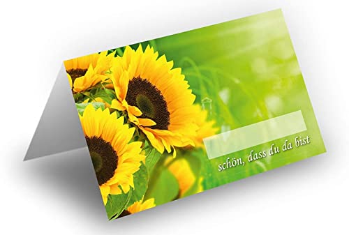 50 Stück Tischkarten Sonnenblumen Platzkarten Namens Karten für Hochzeit Geburtstag Feier Taufe Kommunion Konfirmation Firmung Jugendweihe, Premium Qualität, Blumen-Dekor, von Briefumschläge24Plus