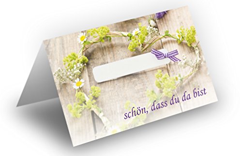 50 Tischkarten (Grün mit Schleife) UV-Lack glänzend - für Hochzeit, Geburtstag, Taufe, Kommunion, Firmung, Jubiläum als liebevolle Tischdekoration!Format 8,5 x 11,2 cm von Briefumschläge24Plus