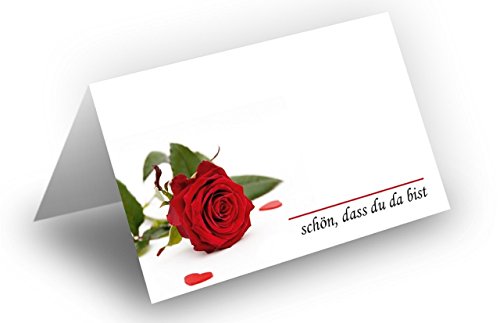50 Tischkarten (Rose mit Herzen) UV-Lack glänzend - für Hochzeit, Geburtstag, Taufe, Kommunion, Firmung, Jubiläum als liebevolle Tischdekoration!Format 8,5 x 11,2 cm von Briefumschläge24Plus
