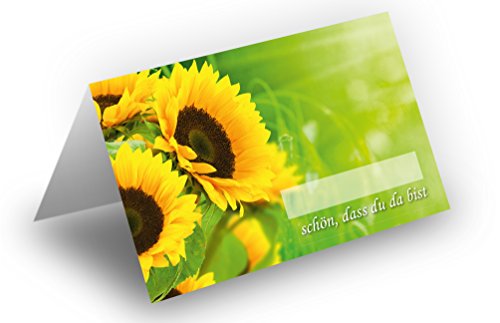 50 Tischkarten (Sonnenblumen) UV-Lack glänzend - für Hochzeit, Geburtstag, Taufe, Kommunion, Firmung, Jubiläum als liebevolle Tischdekoration!Format 8,5 x 11,2 cm von Duomi