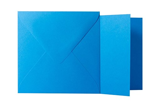 Briefumschläge24Plus 25 Quadratische Blau Briefumschläge 120g von der Größe 11 X 11 cm + Klappkarten 240g von der Größe 10,5 X 10,5 cm, mit dreieckiger Lasche zum Kleben ohne Fenster von Briefumschläge24Plus