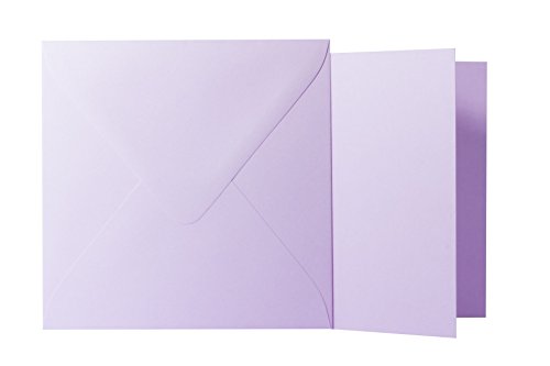 Briefumschläge24Plus 25 Quadratische Flieder Briefumschläge 120g von der Größe 10 X 10 cm + Klappkarten 240g von der Größe 9,5 X 9,5 cm, mit dreieckiger Lasche zum Kleben ohne Fenster von Briefumschläge24Plus
