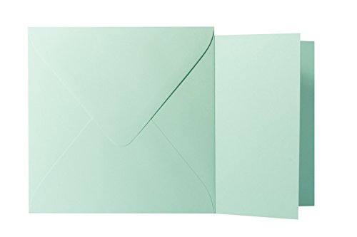 Briefumschläge24Plus 25 Quadratische Minze Briefumschläge 120g von der Größe 15 X 15 cm + Klappkarten 240g von der Größe 14,5 X 14,5 cm, mit dreieckiger Lasche zum Kleben ohne Fenster von Briefumschläge24Plus