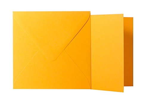 Briefumschläge24Plus 25 Quadratische Orange Briefumschläge 120g von der Größe 10 X 10 cm + Klappkarten 240g von der Größe 9,5 X 9,5 cm, mit dreieckiger Lasche zum Kleben ohne Fenster von Briefumschläge24Plus
